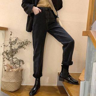 Washed High-waist Straight-cut Pants