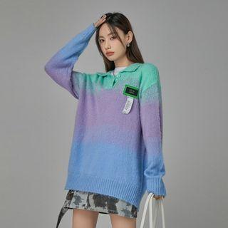 [no One Else] Gradient Knit Polo Shirt Purple - One Size