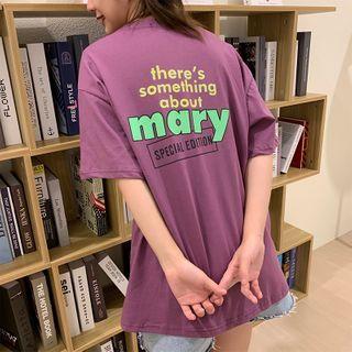 Letter Printed Drawstring Short-sleeve Split T-shirt