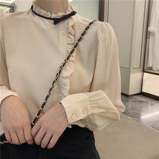 Long-sleeve Frill-trim Top Almond - One Size