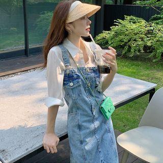 Plain Shirt / Denim Midi Overall Dress / Set