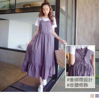 Short Sleeve Two Tone Lace-up A-line Dress