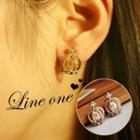 Crown Faux Pearl Rhinestone Earring 1 Pair - Gold & White - One Size