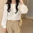 Embroidered Long-sleeve Blouse Light Almond - One Size
