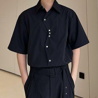 Elbow-sleeve Irregular Button Shirt