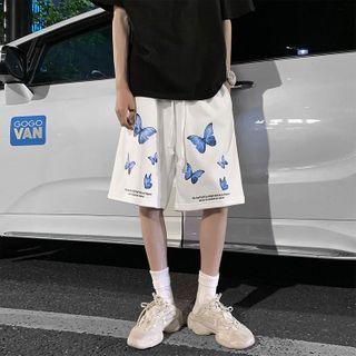 Drawstring Loose Fit Butterfly Printed Shorts