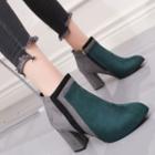 Color Block Chunky Heel Ankle Boots
