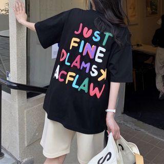 Lettering T-shirt / Plain Loose Fit Shorts