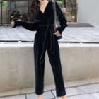 Long-sleeve Velvet Jumpsuit Black - One Size