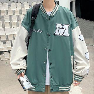 Lettering Heart Print Baseball Jacket