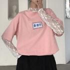 Lettering Elbow-sleeve T-shirt / Lace Long-sleeve T-shirt