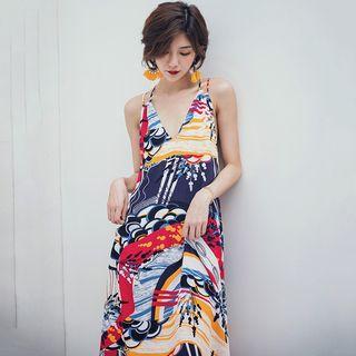 Strappy Print Maxi Sundress As Shown In Figure - One Size