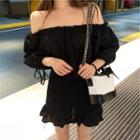 Drawstring Ruffled Off-shoulder Dress