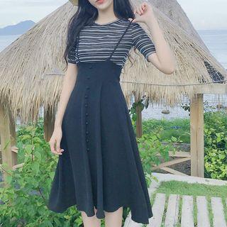 Suspender A-line Midi Skirt
