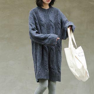 Long-sleeve Cable-knit Mini Dress
