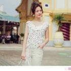 Cherry Print Drawstring Ruffle Top