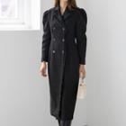 Puff-sleeve Tweed Long Coatdress
