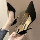 Faux Suede Chain Accent High Heel Pumps