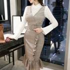 Mock Two Piece Long-sleeve Sheath Dress