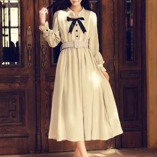 Lace Trim Long Sleeve Midi Dress