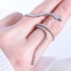 Snake Rhinestone Alloy Double Open Ring Silver - One Size