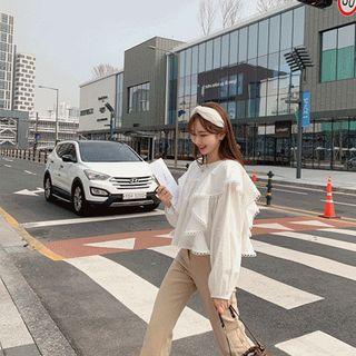 Ruffle-trim Loop-trim Shirred Blouse
