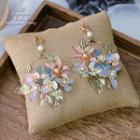 Wedding Flower Hoop Drop Clip-on Earring 1 Pair - Blue - One Size