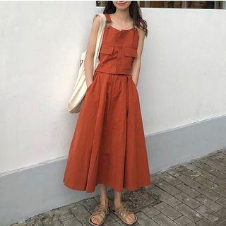 Plain Sleeveless Top / Midi A-line Skirt