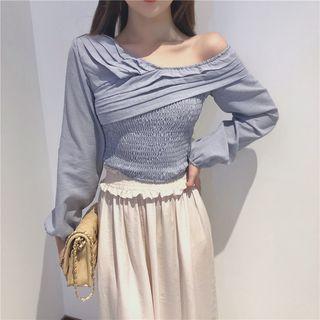 Off-shoulder Long-sleeve Blouse / Wide-leg Pants