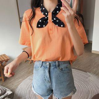 Short-sleeve Polka Dot Bow T-shirt