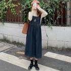 Flower Embroidered Midi A-line Overall Dress