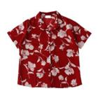 Short-sleeve Flower Print Shirt Wine Red - One Size