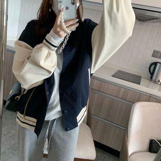 Baseball Jacket Navy Blue & Beige - One Size