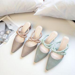 Crossover Strap Glitter Pointed Toe Mid-heel Sandals