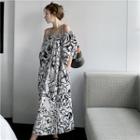 Short-sleeve Off-shoulder Print Loose-fit Dress