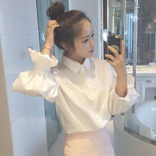 Puff Sleeve Plain Shirt White - One Size