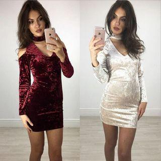Cold Shoulder Velvet Bodycon Dress