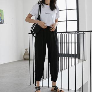 Short-sleeve Lettering T-shirt / Harem Pants