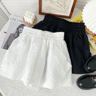 Embossed Elastic High-waist Wide-leg Shorts