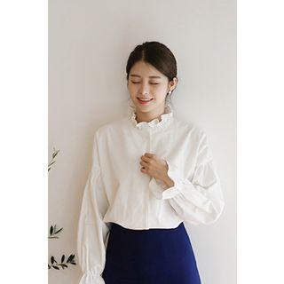 Frill-collar Ruffle-cuff Cotton Blouse