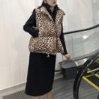 Leopard Print Zip Padded Vest / Midi Hoodie Dress