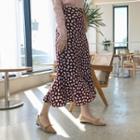 Elasticized-waist Leopard Pattern Long Skirt Dark Wine Red - One Size