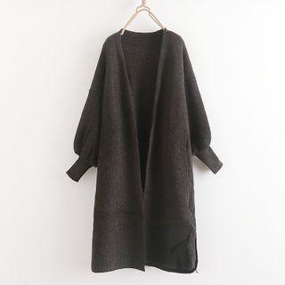 Balloon-sleeve Open Front Cardigan Dark Gray - One Size