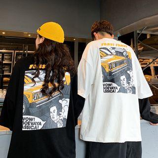 Couple Matching 3/4-sleeve Comic Print T-shirt