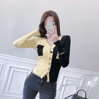 Pocket-front Color-block Cardigan