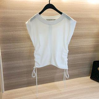 Sleeveless Plain Drawstring Cropped T-shirt