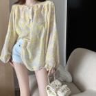 Oversized Bubble-sleeve Floral Light Top Floral - One Size