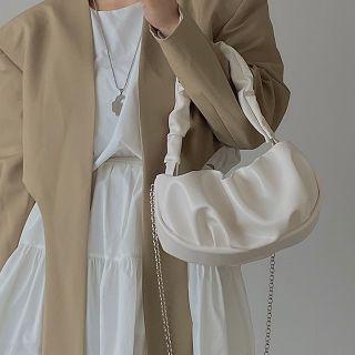 Chain Strap Ruched Faux Leather Crossbody Bag