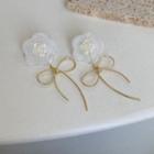 Flower Acrylic Bow Alloy Dangle Earring 1 Pair - Silver Needle - Milky White & Gold - One Size