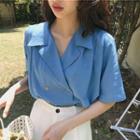 Double-breasted Short-sleeve Blouse / High-waist Shorts